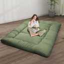 Japanese Floor Mattress,4" Thicken Japanese Floor Sleeping Pad Foldable,Futon Mattress Suitable for Camping and Guest Room (Green, Twin (80" x 36"))