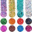 Holographic Chunky Glitter, Set of 12, Licool Craft Glitter for Resin Art Crafts, Cosmetic Glitter for Nail Body Face Eye, Epoxy Resin Sequin Flake Sparkle for Slime Tumbler Jewelry Making