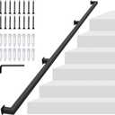 8FT Square Tube Handrail,Wall Mount Staircase Handrail Modern Pipe Stair Industrial Stair Rail for Indoor Outdoor Steps,440lbs Load,Carbon Steel Non-Slip Grab Handle for Loft Porch 3 Sections