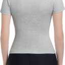 Womens Slim Fitted Crew Neck T-Shirt Stretchy Cotton Y2K Short Sleeve Tees for Workout Basic Tees Going Out Tops (Gray, S)