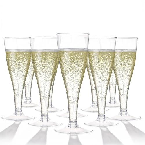 Prestee 100 Pack Clear Plastic Champagne Flutes - 4.5 oz Durable Disposable Champagne Glasses for Parties, Weddings, Toasting and Large Celebrations - Elegant Wine Glasses Stemware for Easy Cleanup
