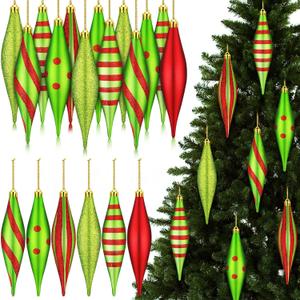 Hungdao 12 Pcs Red and Green Christmas Ornaments 6.3 Inch Droplet Stripe Dot Hanging Christmas Ornaments for Xmas Tree Decor for Home and Holiday Party Xmas Trees Accessories
