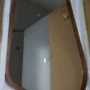 40"x28" Irregular Wall Mirror, Farmhouse Asymmetrical Mirror for Wall Decor, Wood Frame Bathroom Mirror for Living Room Bedroom Entryway Bathroom, Vertically, Walnut