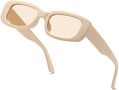 aisswzber Vintage Rectangle Sunglasses for Women Men 90s Fashion Narrow Square Frame Eyewear UV400 Protection