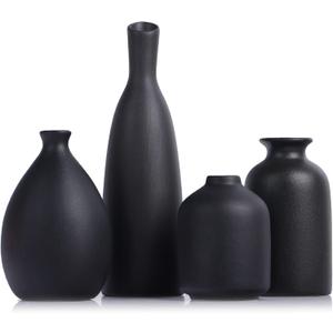 Black Ceramic Bud Vases Set of 4, Farmhouse & Mantle Decor, Living Room, Kitchen & Office, Coffee Table Decor, Bulk