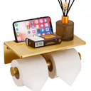 Alise Double Toilet Paper Holder,Bathroom Tissue Holder with Shelf,SUS304 Stainless Steel Toilet Paper Roll Holder Storage Dispenser,Self Adhesive or Wall Mount Drilling,Golden
