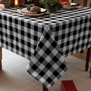 Waterproof Plaid Tablecloth Fabric - Oblong 52x70 Inch Classic Buffalo Tartan Table Cloth for Indoor/Outdoor Use - Washable Table Cover for Dinner, BBQs, and Parties (Black White)