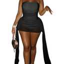 Sexy Mesh Sheer Y2k Tube Mini Dress for Women Date Night Black (XL)