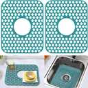 Silicone Sink Protector for Kitchen Bathroom Sink, 2 Pack 13.58"x 11.6" Heat-resistant Mat, Non-Slip and Durable Silicone Protectors, Center Drain (Green)