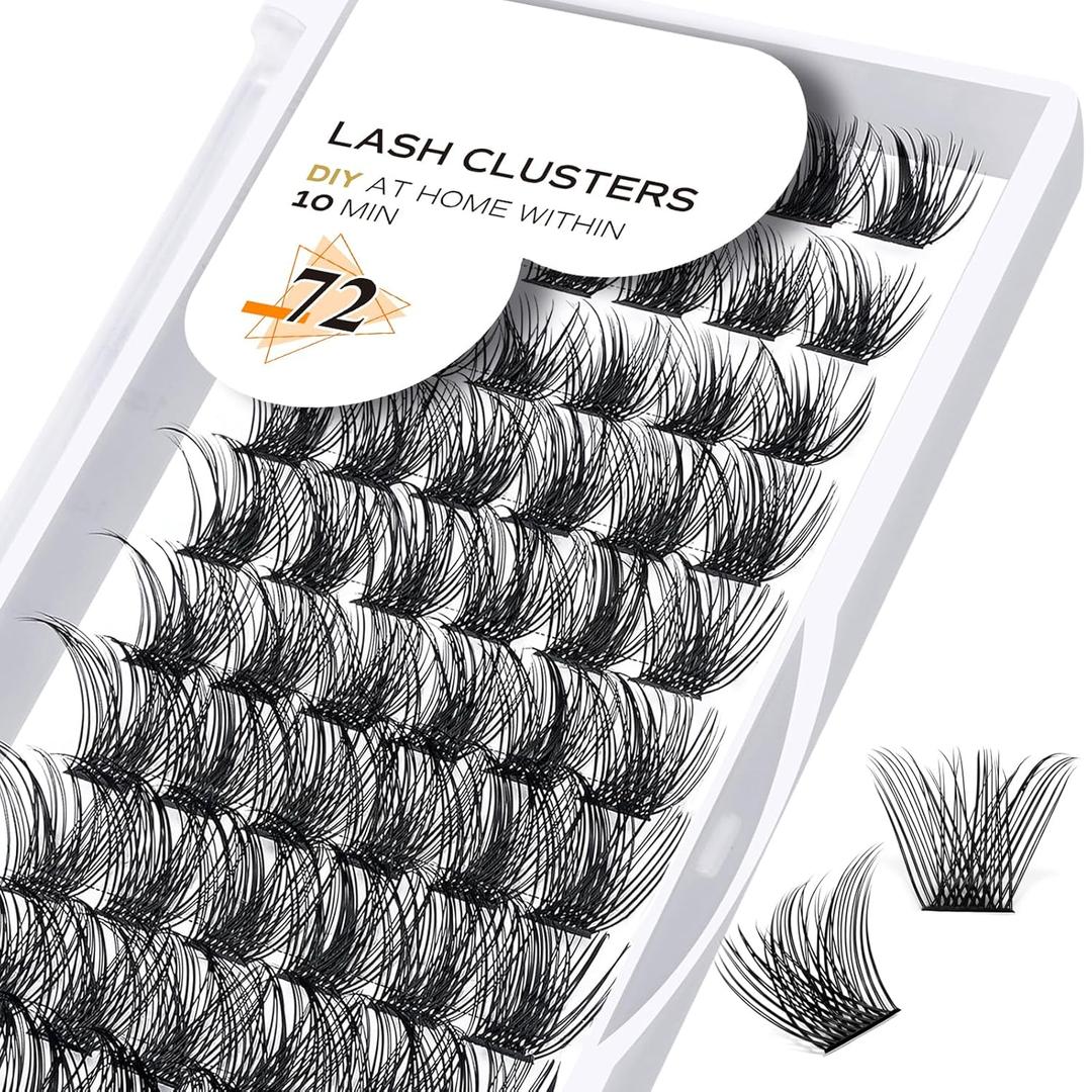 Lash Clusters B02 D Curl 10mm DIY Eyelash Extensions 72 Clusters Lashes C D Curl B&Qaugen Mega Volume Individual Lashes Eyelash Clusters Extensions Individual Lashes Cluster DIY at Home (NM-D-10mm)