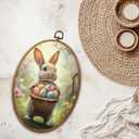 GMCDFHRQ Vintage Easter Bunny Oval Wall Decor, 8.3" x 11.6" Traditional Rabbit Holding Woven Basket of Easter Eggs Wall Art, Framed Print (006)