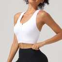 Racerback Padded Sports Bra for Women - Medium Support Zipper Front Workout Bra (L)
