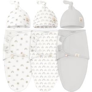 KeaBabies 3-Pack Organic Swaddles for Newborns Girls, Boys with Hats - Soft Cotton Baby Sleep Sacks 0-3 Months, Breathable Baby Hats and Swaddles 0-3 Months, Newborn Essentials Must Haves (Shifts)