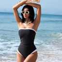 SUUKSESS Women One Piece Tummy Control Swimsuit Strapless Bandeau Bathing Suit (Black, XL)