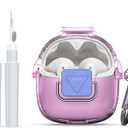 Upgrade Secure Lock for JBL Tune Flex 2 Case Cover with Cleaner kit, Clear TPU Protective Cover with JBL Tune Flex 2 True Wireless Noise Cancelling Earbuds Charging Case with Carabiner-Clear Pink