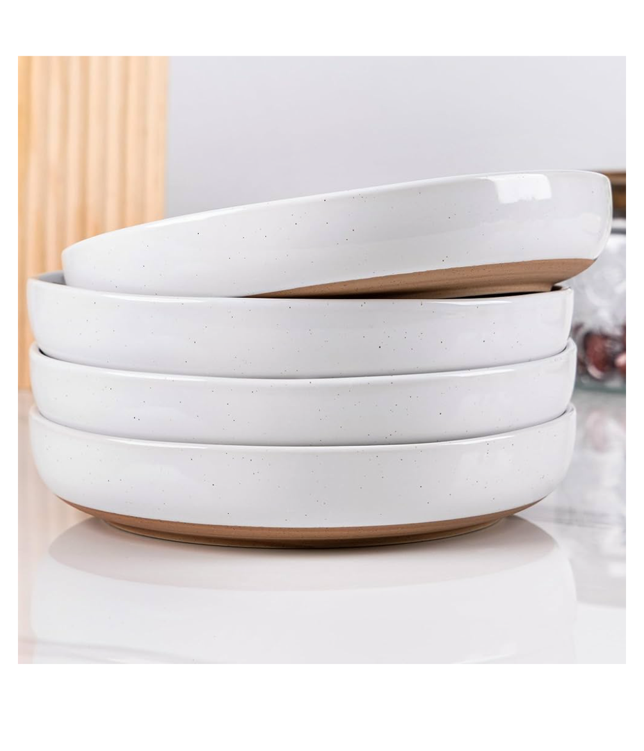 AmorArc 8.75'' Large Ceramic Pasta Bowls, 38oz Handpainted Stoneware Bowls Set of 4, Microwave&Dishwasher Safe Bowls with Rustic Terracotta Underside for Pasta Salad