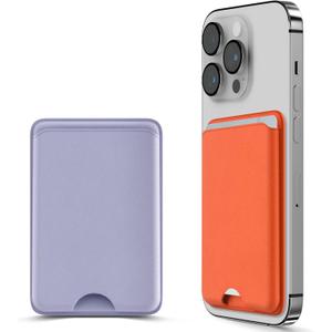 2 Pack Magnetic Card Holder for iPhone 17/16/15/14/13/12 Series, for Magsafe Wallet, Stronger Magnetic Wallet with RFID Blocking, Holds 3 Cards, Orange & Purple