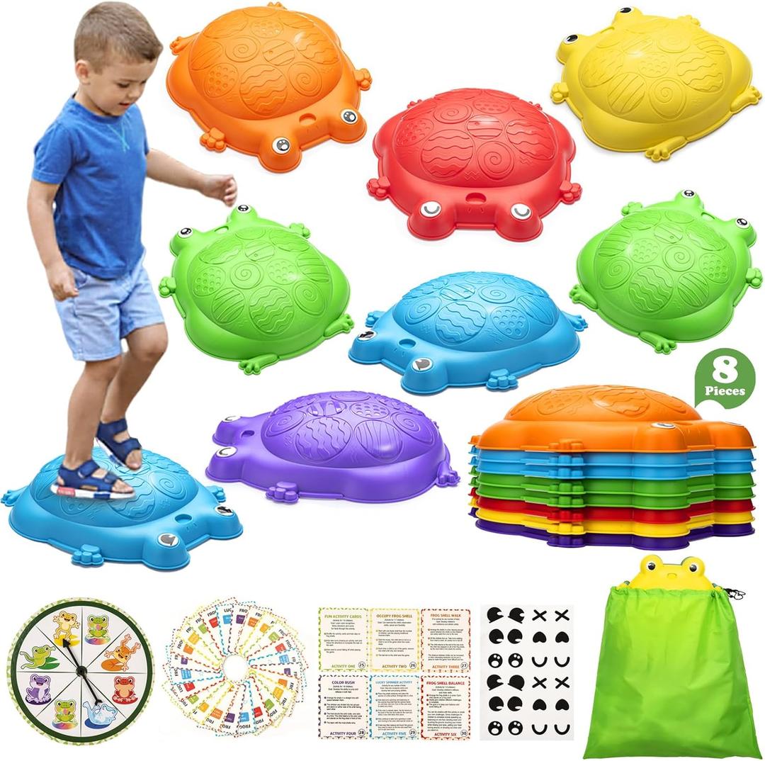 Stepping Stones for Kids Outdoor Toys for Toddlers 3-5 8 Pcs Frog Balance Step Stone Up to 265lbs Indoor Outdoor Toy for Kids Obstacle Course Sensory Toys for Toddler Ages 3-8 Gift for Boys Girls