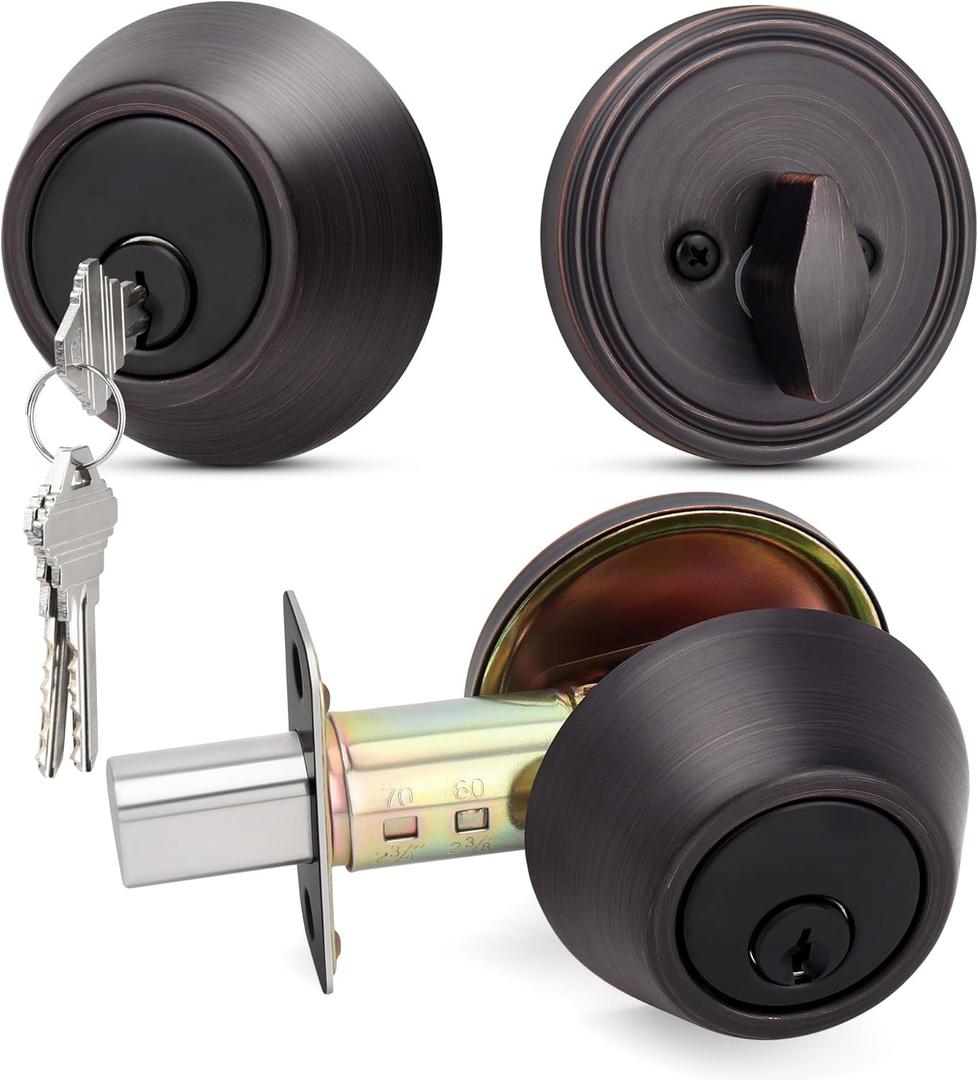 Moquin Oil Rubbed Bronze Deadbolt Lock for Exterior Door, Single Cylinder Deadbolt with Key, One-Sided Deadbolt Lock