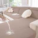 hyha Waterproof Couch Cushion Covers, Stretch Magic Sofa Seat Slipcover, Waterproof Sectional Couch/Sofa Cushion Covers for Pets Washable with Elastic Bottom(Large, Camel)