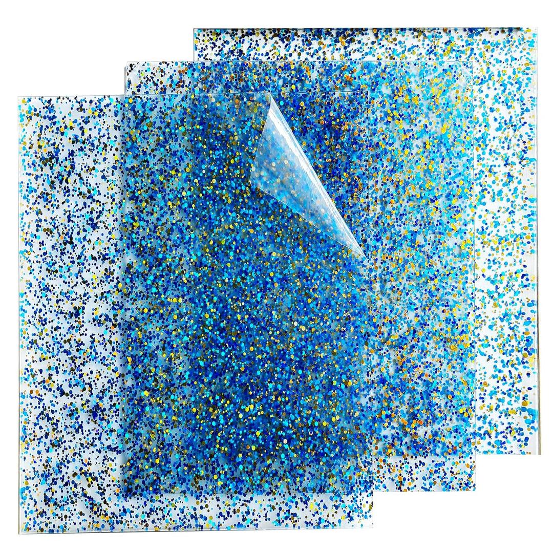 Confetti Dot Glitter Acrylic Sheets 12" x 12" Clear Sparkly Cast Plexiglass Sheets 1/8 Thick for Laser Cutting and Engraving CNC Laser Ready Acrylic (3, Blue-Gold, 12"x12")