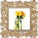 Square Spring Blossom Photo Frame / 3.5x3.5 In | For Vertical Display on Tabletops | Perfect for Home Decor, Wedding, Vacation, Graduation, Or Any Milestone Photos (Gold)