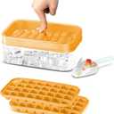 Ice Cube Tray with Lid & Storage Bin, Ice Cube Maker Mold for Freezer with Container, Mini Ice Cube Tray Makes 60 Cube Ice at Once for Cocktail Whiskey Tea Coffee (Orange)