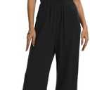 STOLKISS Women’s Tube Top Jumpsuits Strapless Belted Wide Leg Bustier Jumpsuit Backless Baggy Long Pants Rompers with Pockets,S