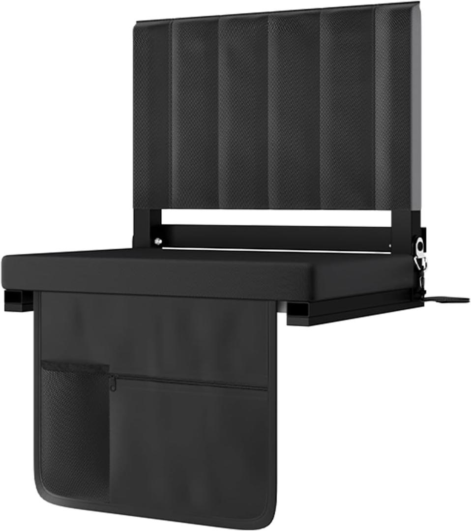 Portable Stadium Seat with Back Support, Folding Bleacher Chair with Cushion, Cup Holders, Storage Pockets & Shoulder Strap Ideal for Sports Events, Camping & Picnics (Black)