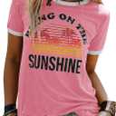 YEXIPO Graphic Tees for Women Short Sleeve Summer Tops Funny Letter Printed Loose Casual T Shirts (Large, Pink)