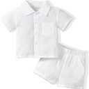 Toddler Baby Boy Clothes Summer Outfits Cotton Short Sleeve T-Shirt Dinosaurs Shorts Set Boy Clothes Outfits Set (White), 2-3Y