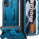 FNTCASE for iPhone XR Phone Case: [Built-in Screen Protector & Kickstand] [Military Grade Drop Protection] Heavy Duty Full Protective Matte Textured Shockproof TPU Rugged Phone Cover - Blue