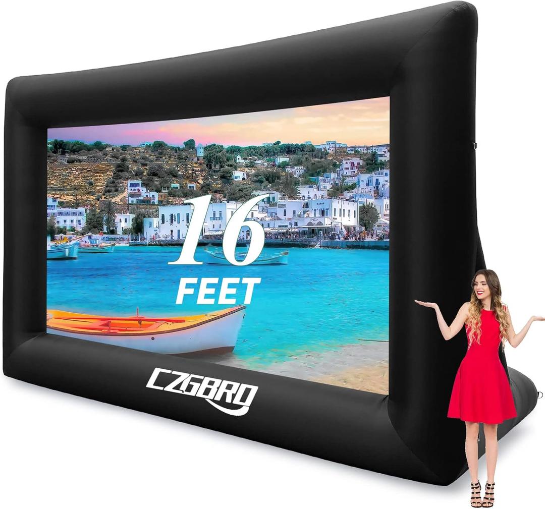 Inflatable Projector Screen - Outdoor Movie Screen Blow Up for Movie Parties Backyard Outside with Air Blower and Carry Bag, Front and Rear Projection (16FT with Blower)