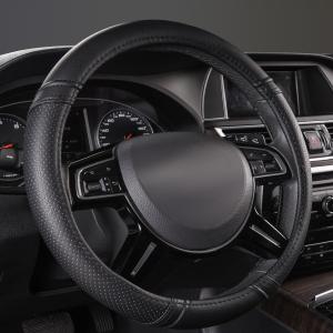 Car Pass Classical Leather Automotive Universal Steering Wheel Covers,Universal Fit for Suvs,Trucks,Sedans,Cars,Vans,14.5-15inch Anti-Slip Safety Comfortable Desgin(Black) (Pure Black)