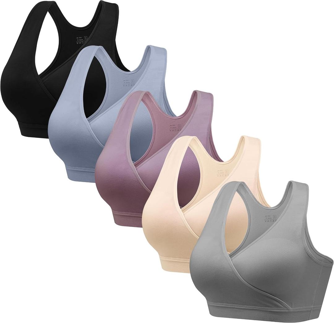 HBselect Nursing Bras for Breastfeeding, Maternity Nursing Sleep Bra Wireless Pregnancy Sleep Bralette 3/5 Pack (L)