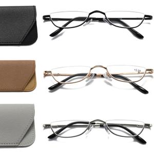 Viseng Half Frame Reading Glasses for Women Men Slim Half Moon Lens Readers Metal Semi Rimless eyewear +2.5