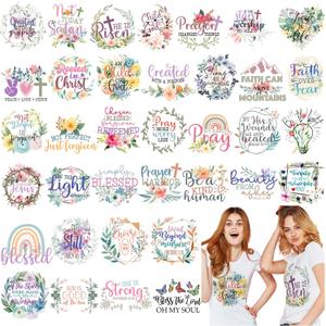 36 Sheets Iron on Transfers Patches Vinyl Iron on Patch Embroidered Applique for T Shirt Jacket Pillow Covers Backpack Hoodies DIY Decorations (Bible)