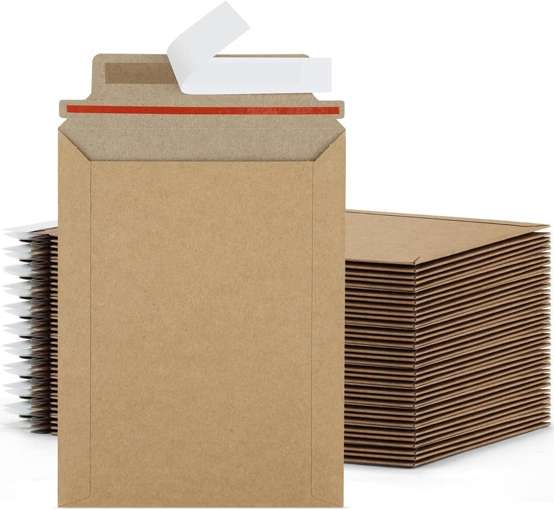 Famagic 6x8 Photo Mailers 50 Pack, Brown Document Mailers, Self Seal Cardboard Envelopes, 6.25x8.25 Inches