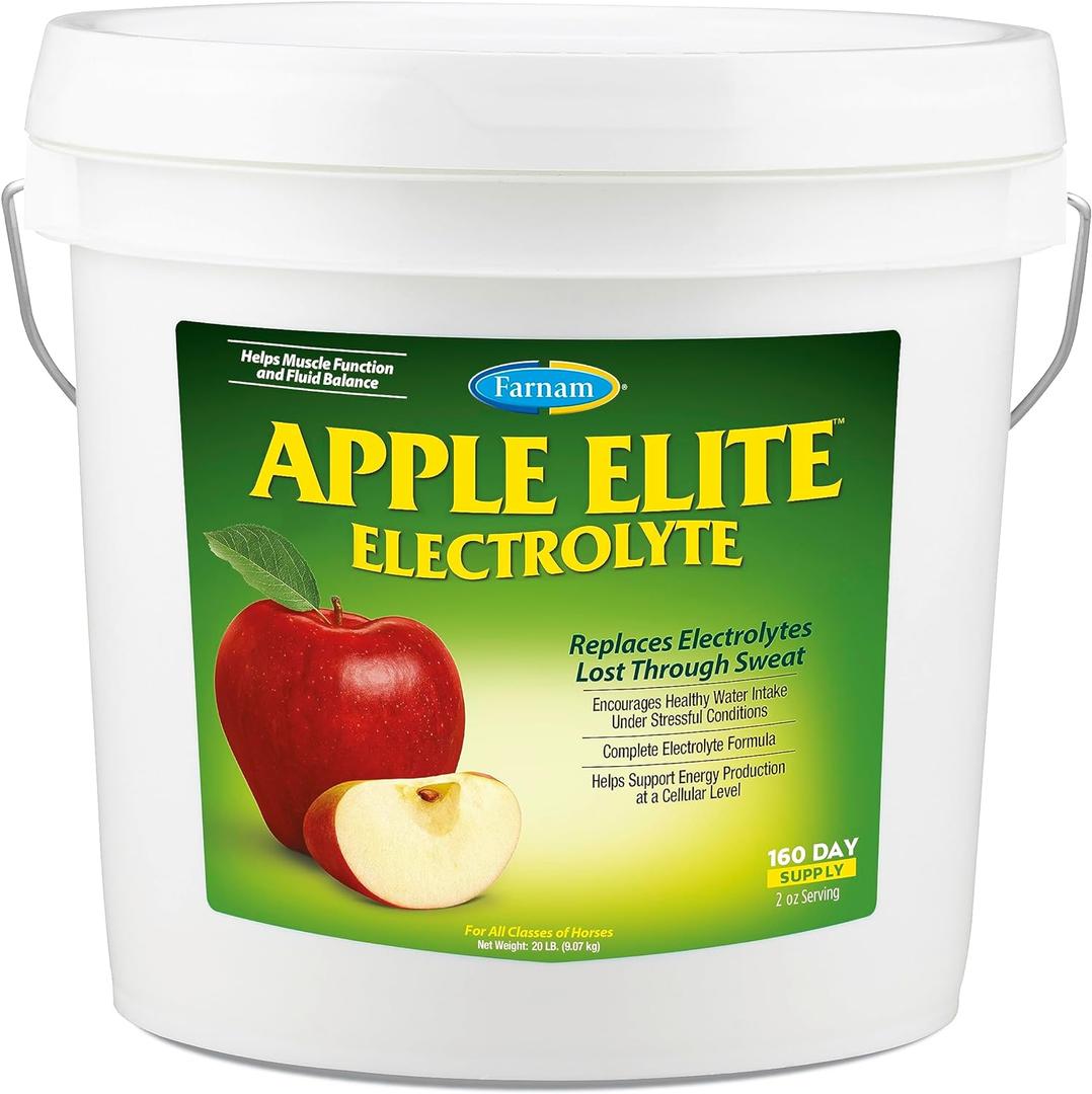Farnam Apple Elite Horse Electrolyte Powder, Replaces minerals lost in sweat during exercise, extreme weather & stressful conditions, 20 lbs., 160 day supply