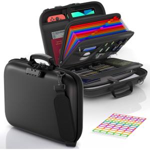 Nacial Fireproof Document Box with Lock & Shoulder Strap, Hard-Shell Fireproof File Organizer with 13 Pocket Accordion File Folder, Portable Safe Storage for Important Documents, Laptop, Black