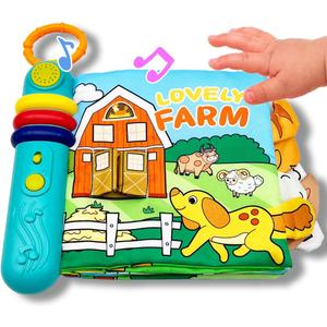 Baby Song Books 0-6-12 Months, Nontoxic Fabric Baby Cloth Books with Music and Lights Newborn Infant Carseat Toys 6-9-12 Months Shower Gifts Easter Basket Stuffers (Farm)