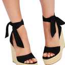 Fashare Womens Open Toe Tie Lace Up Espadrille Platform Wedges Sandals Ankle Strap Slingback Dress Shoes, Black US 8.5