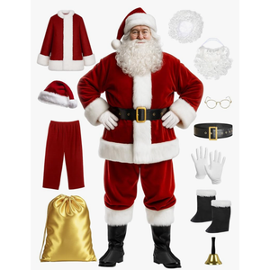 Ahititi Santa Claus Costume for Men Santa Suit Adults 11pcs Mens Deluxe Professional Christmas Clause Outfit Xmas Cosplay 3XL
