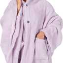 PAVILIA Angel Wrap Hooded Blanket Poncho, Wearable Blanket Throw Wrap Poncho for Women Adult, Cozy Fluffy Sherpa Shawl Cape (Lavender Purple)