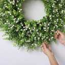 26" Artificial Eucalyptus Wreath with Baby's Breath for Front Door - Faux Eucalyptus Leaves, Fake Spring/Summer Greenery Flowers Wreath for Porch, Farmhouse, Wall, Window Outdoor Decor(White-Green)