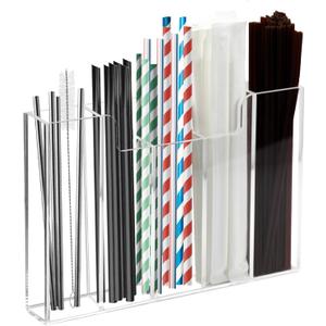 Weiai Acrylic Straw Organizer Holder for Counter Cabinet, 5 Slot Straw Dispenser with 2 Installation Methods for Kitchen Caf Bar, Clear