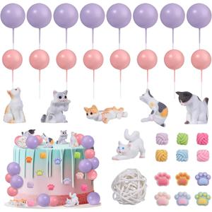 RAYNAG 35 Pieces Cat Cake Topper Cat Birthday Decorations Realistic Cat Figurines Cat Party Decorations Cat Paw Cake Toppers for Cat Themed Birthday Party Decorations Cat Lovers Desk Home Decorations
