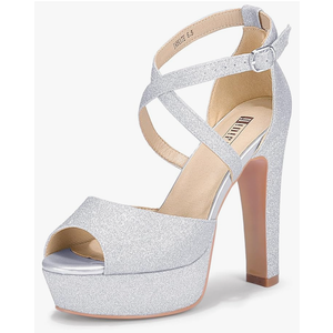 IDIFU Women's Platform Chunky High Heels Dress Sandals Peep Toe Ankle Strap Wedding Party Evening Shoes for Women Bride 7.5