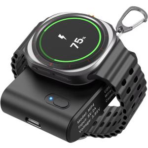 Watch Charger for Galaxy Watch 7 Ultra, 2000mAh 2-in-1 Portable Charger for Samsung Galaxy Watch 7/Ultra/6/6 Classic/5/5 Pro/4/3/Active 2, for Samsung Gear S3/Sport Watch Charger with Keychain (Black)