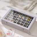 48 Grid Earring Organizer and Storage: Velvet Jewelry Tray with Lid, Jewelry Box for Studs, Earrings, Rings, Necklaces, Dresser & Vanity, Earrings Case Organizer for Girls, Women, 13"x8.6"x2.4", Grey
